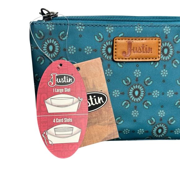 NWT! Justin Essentials Pouch in Turquoise Squash Blossom with Wristlet - Picture 3 of 5